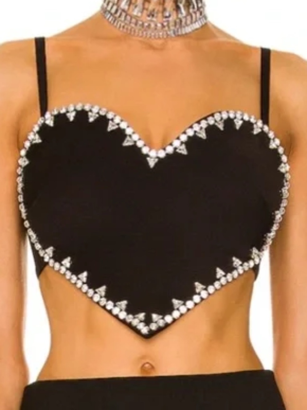 AREA Embellished Crystal Spike Heart Top